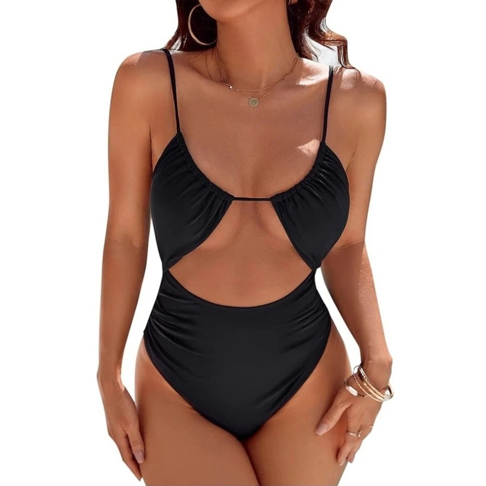Blooming Jelly Womens Black Cutout One Piece Swimsuit Tummy Control Size L NEW